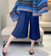 HEYFANCYSTYLE Women's Designer Casual Japanese Plissé Wide-Leg Trousers